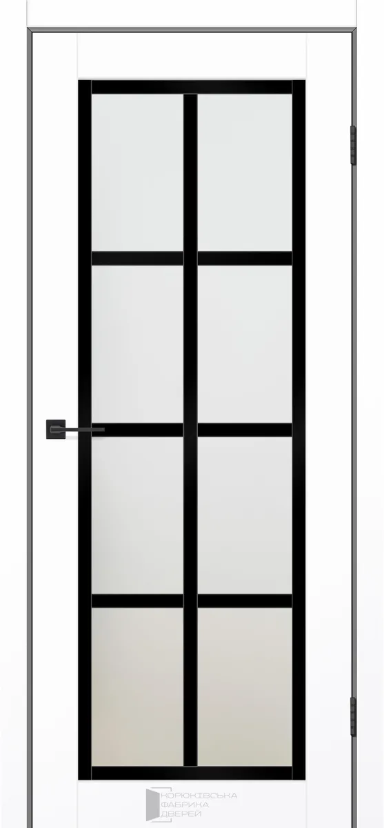 Білі двері KFD Prestige-13 (скло Сатін рамка чорний мат, білий мат)