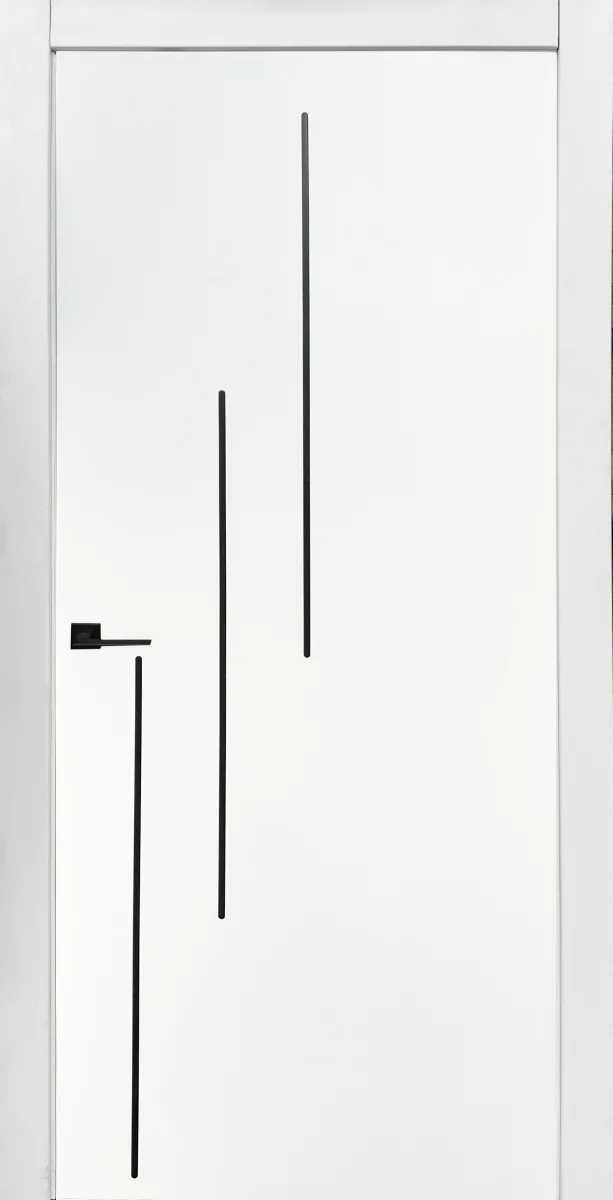 Білі двері Status Doors Trio (молдинг чорний, RAL 9003 біла емаль)